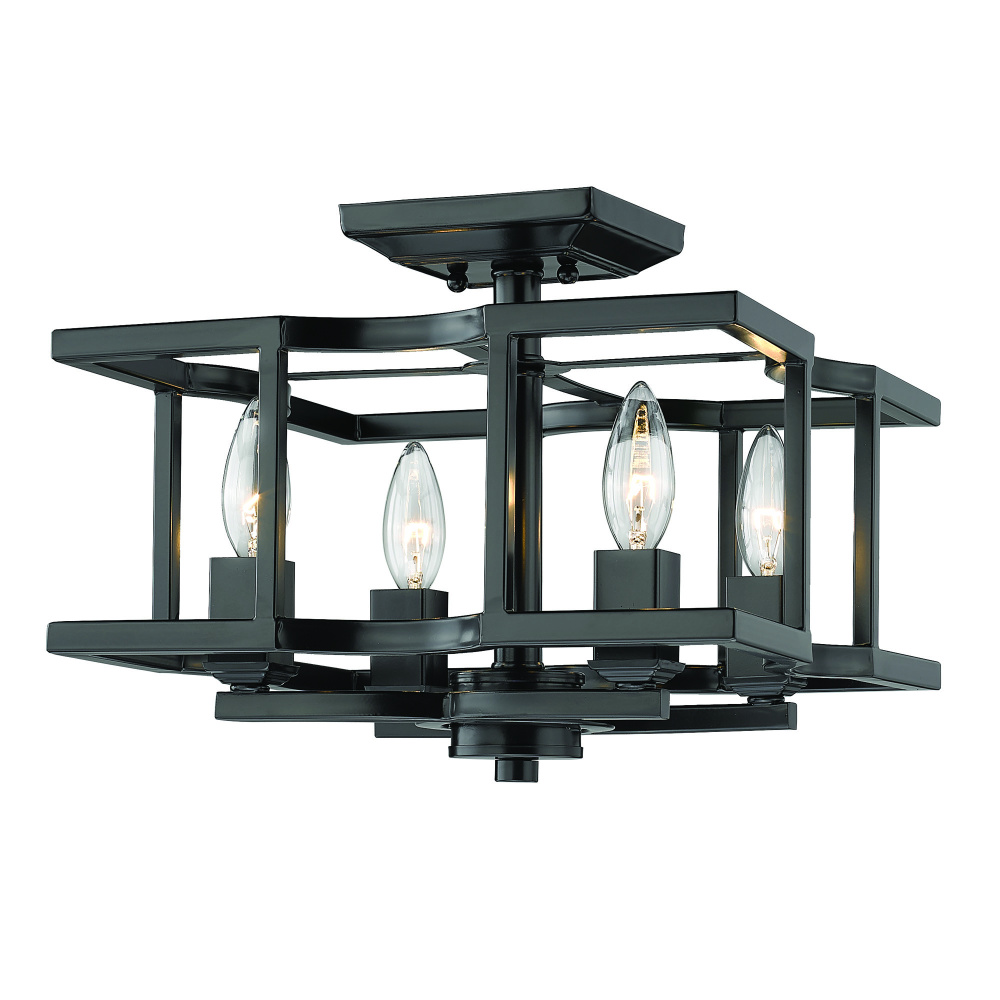 Wry Lighting Bellare 4-light Semi-Flush Mount in Matte Black